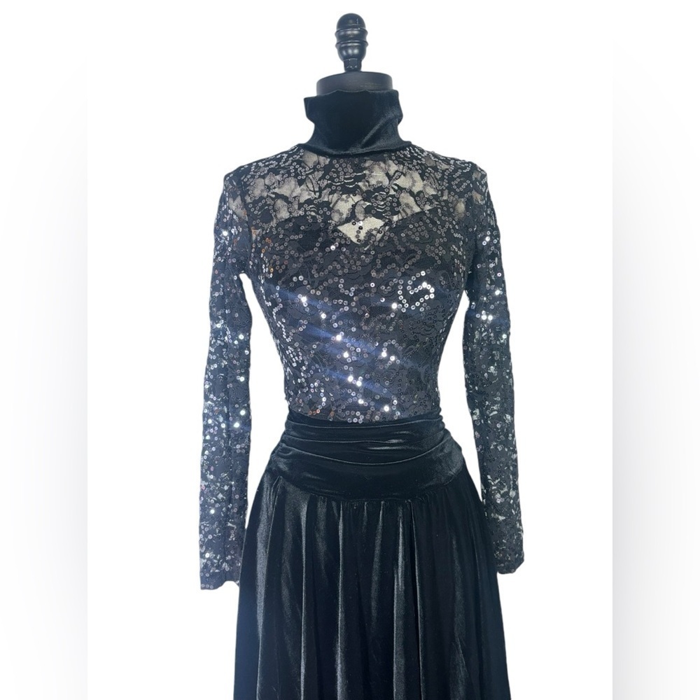Algy black plush velvet lace and sequin performance dress size small